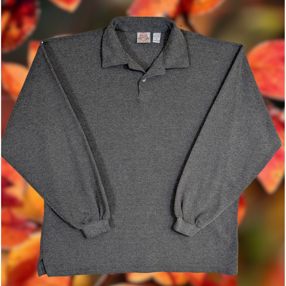Bugle Boy Vintage Mens XL Oversized Thermal Waffle Knit Polo Shirt Charcoal Grey